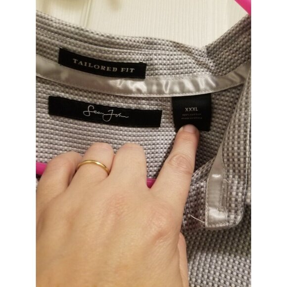 Sean John Tailored Fit Mens Long Sleeve Dress Shirt XXXL Metallic Silver Checker - Picture 3 of 10